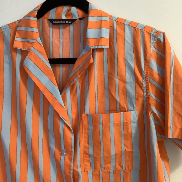 Marimekko + Uniqlo orange and blue striped shirt - Picture 3 of 8